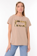 бежевый фото Женская футболка 900681 купить в Одессе по оптовым ценам