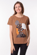 коричневый фото Женская футболка 900768 купить в Одессе по оптовым ценам